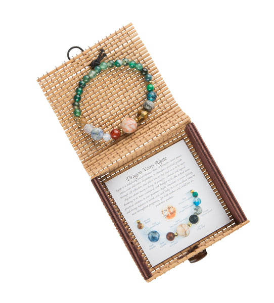 Natural stone galaxy bracelet w/ bamboo gift box, 6 assorted