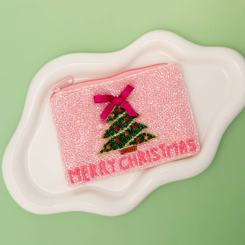Christmas Tree Beaded Coin Bag w/ Bow