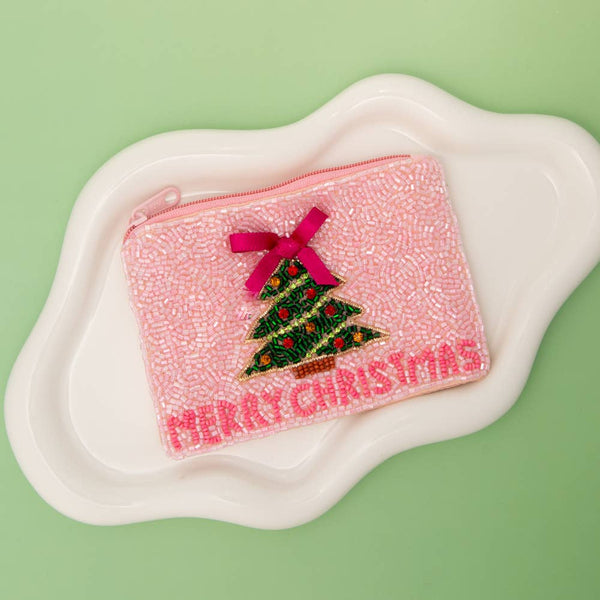 Christmas Tree Beaded Coin Bag w/ Bow