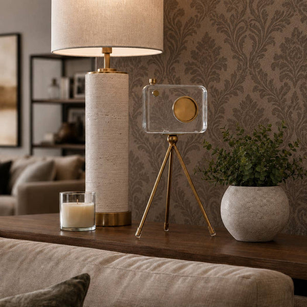 Gold Acrylic and Brass Camera, 10 in.
