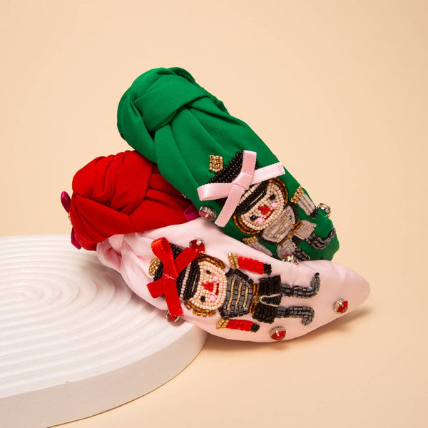 Christmas Nutcracker Crystal Beaded Top Knotted Headband