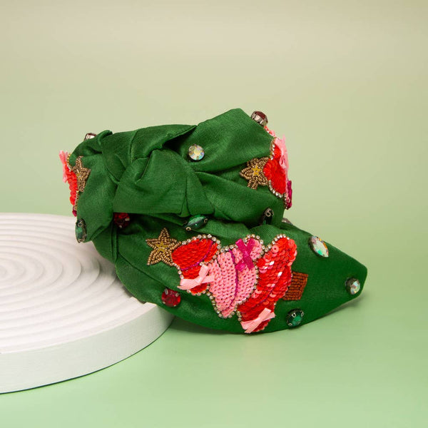 Christmas Tree Seed Bead, Rhinestone, and Crystal Headband