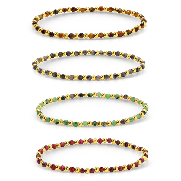 3mm Assorted Beaded Bracelets w/ Alternating Stones