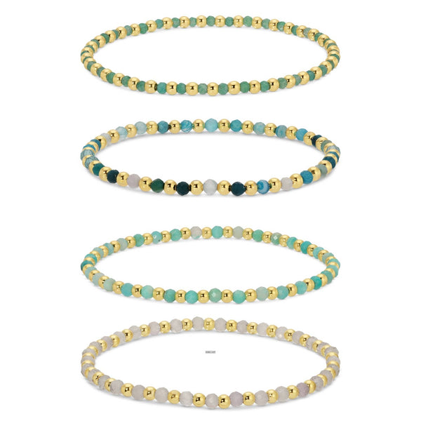 3mm Assorted Beaded Bracelets w/ Alternating Stones