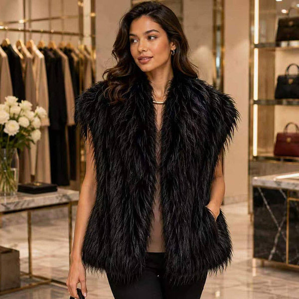 Shaggy Plush Faux Fur Open Front Front Collar Winter Vest