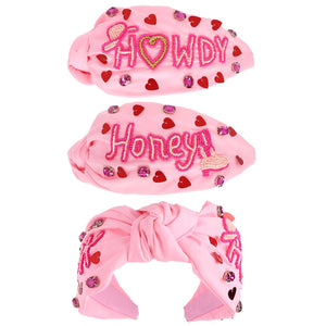 Western Howdy Honey Top Knotted Beaded Headband: Pink