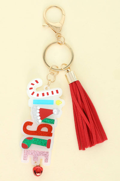 Jingle Glitter Acetate Bell Charm Tassel Keychain