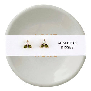Holiday Stud Earrings & Trinket Tray Set: Mistletoe Kiss