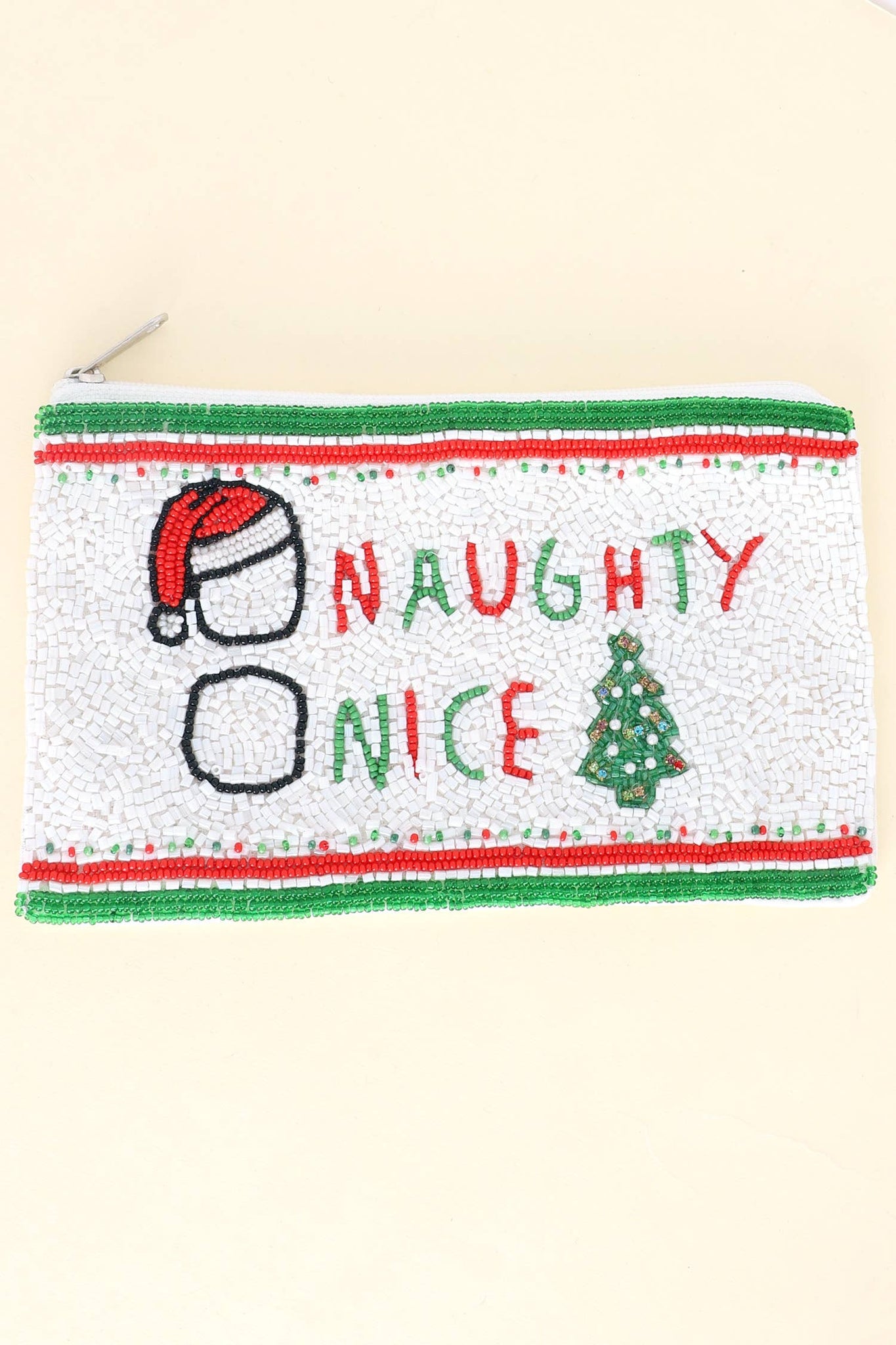 Naughty Nice Santa's List Xmas Beaded Coin Bag