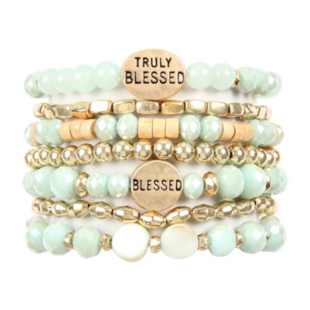 TRULY BLESSED CHARM MIX BEADS BRACELET: MINT