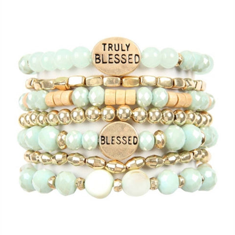 TRULY BLESSED CHARM MIX BEADS BRACELET: MINT