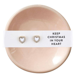 Holiday Stud Earrings & Trinket Tray Set:  Keep Christmas In Your Heart