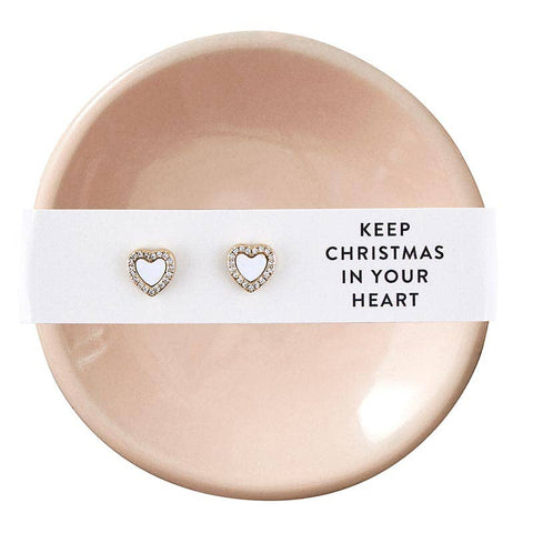 Holiday Stud Earrings & Trinket Tray Set:  Keep Christmas In Your Heart