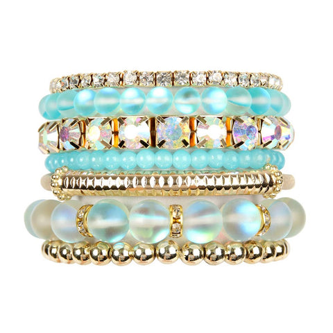 MERMAID GLASS STRETCH BRACELET SET: AQUA