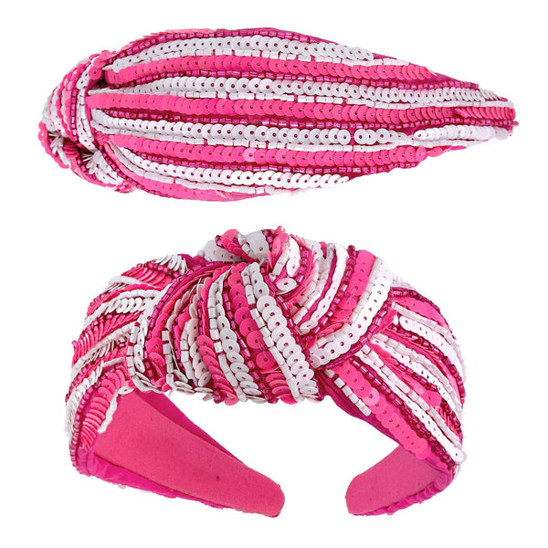 Sequin Striped Top Knotted Embellished Headband: Pink