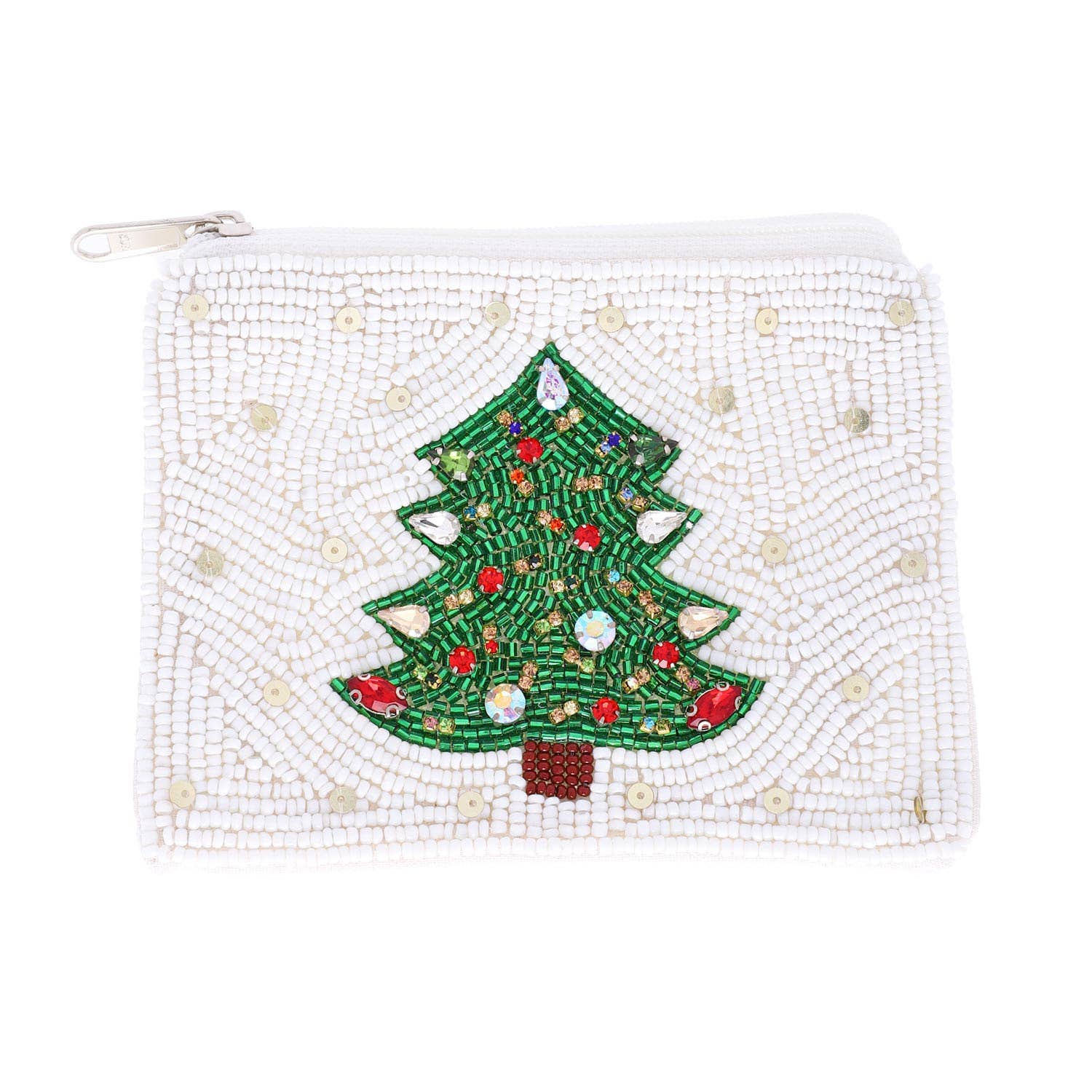 Christmas Tree Beaded Coin Bag: White