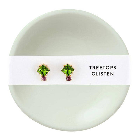 Holiday Stud Earrings & Trinket Tray Set: Tree Tops Glisten