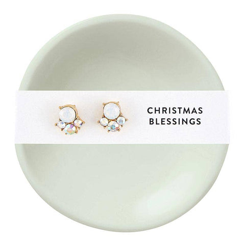 Holiday Stud Earrings & Trinket Tray Set:  Christmas Blessings