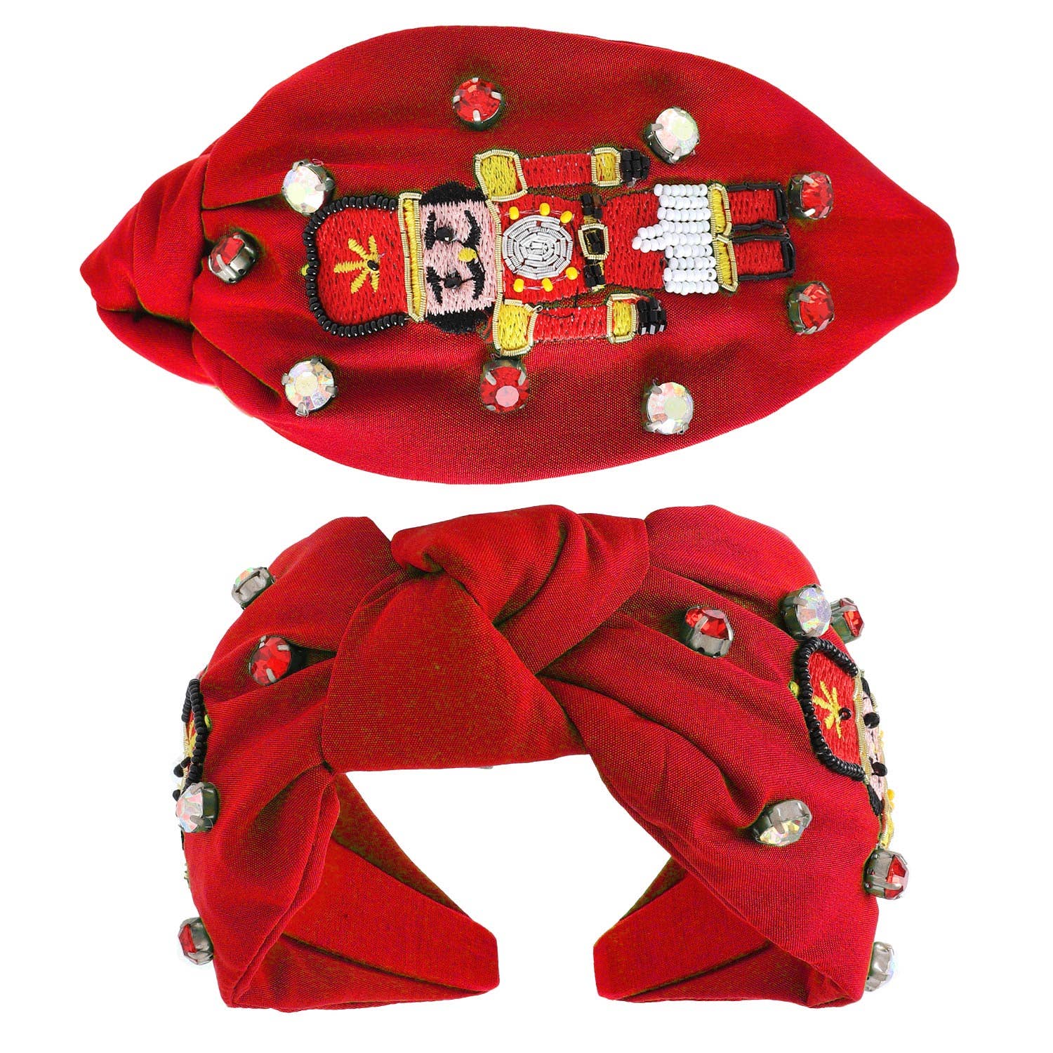 Nutcracker Jeweled Christmas Knotted Headband: Red